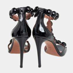 Alaia Black Patent Leather Bombe T-strap Sandals Size 39