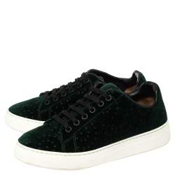 Pre Owned Alaia Green Velvet Laser Cut Lace Up Sneaker Size 36