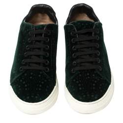 Pre Owned Alaia Green Velvet Laser Cut Lace Up Sneaker Size 36