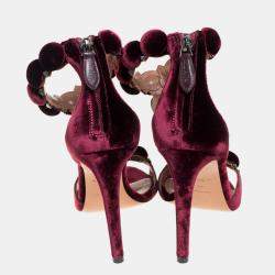 Alaia Burgundy Velvet Studded 'Bombe' T-Strap Ankle Cuff Sandals Size 39