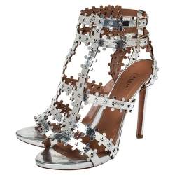 Pre Owned Alaia Silver Patent Leather Caged Sandals Size 41