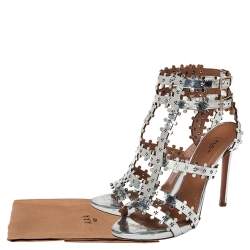 Pre Owned Alaia Silver Patent Leather Caged Sandals Size 41