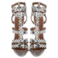 Pre Owned Alaia Silver Patent Leather Caged Sandals Size 41