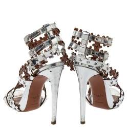 Pre Owned Alaia Silver Patent Leather Caged Sandals Size 41