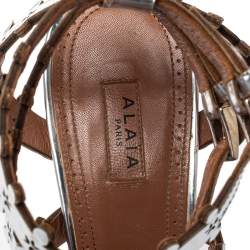 Pre Owned Alaia Silver Patent Leather Caged Sandals Size 41