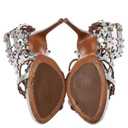 Pre Owned Alaia Silver Patent Leather Caged Sandals Size 41