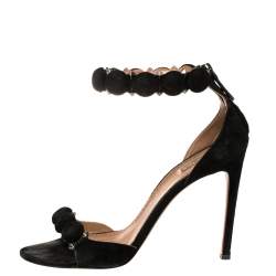 Pre Owned Alaia Black Suede Bombe Ankle Strap Sandals Size 39.5