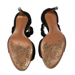 Pre Owned Alaia Black Suede Bombe Ankle Strap Sandals Size 39.5