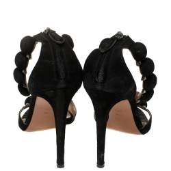 Pre Owned Alaia Black Suede Bombe Ankle Strap Sandals Size 39.5