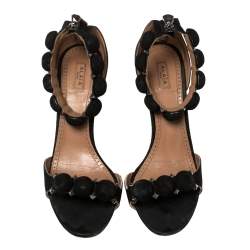 Pre Owned Alaia Black Suede Bombe Ankle Strap Sandals Size 39.5