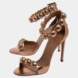 Alaia Metallic Bronze Leather Bombe Ankle Strap Sandals Size 39