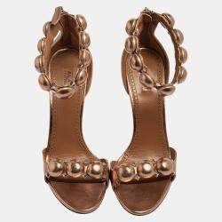 Alaia Metallic Bronze Leather Bombe Ankle Strap Sandals Size 39