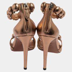 Alaia Metallic Bronze Leather Bombe Ankle Strap Sandals Size 39