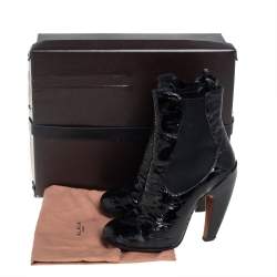 Pre Owned Alaia Black Textured Patent Leather Chelsea Ankle Boots Size 37