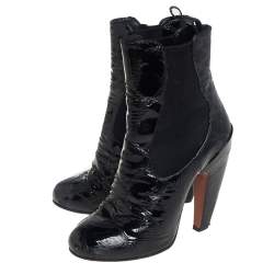 Pre Owned Alaia Black Textured Patent Leather Chelsea Ankle Boots Size 37