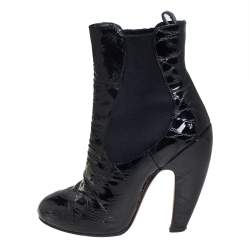 Pre Owned Alaia Black Textured Patent Leather Chelsea Ankle Boots Size 37