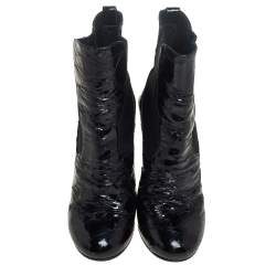 Pre Owned Alaia Black Textured Patent Leather Chelsea Ankle Boots Size 37