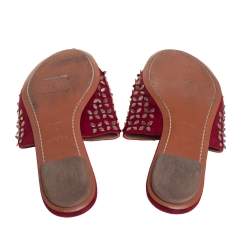 Alaia Red/Bronze Suede Embellished Flat Slides Size 37