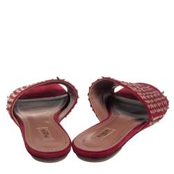 Alaia Red/Bronze Suede Embellished Flat Slides Size 37