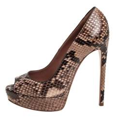 Pre Owned Alaia Brown/Beige Python Leather Peep Toe Pumps Size 36.5 