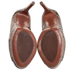 Pre Owned Alaia Brown/Beige Python Leather Peep Toe Pumps Size 36.5 