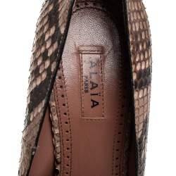 Pre Owned Alaia Brown/Beige Python Leather Peep Toe Pumps Size 36.5 