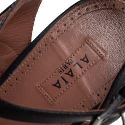 Pre Owned Alaia Grey/Black Braided Leather Ankle Strap Sandals Size 39.5