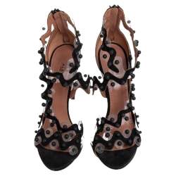 Pre Owned Alaia Black Suede And PVC Chamois Ankle Strap Sandals Size 41