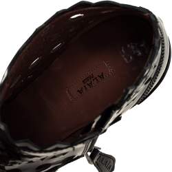 Pre Owned Alaia Black Patent Leather Cut Out Booties Size 40