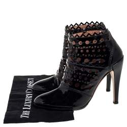 Pre Owned Alaia Black Patent Leather Cut Out Booties Size 40