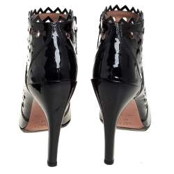 Pre Owned Alaia Black Patent Leather Cut Out Booties Size 40