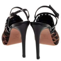 Pre Owned Alaia Brown Leopard Print Calf Hair And Studded Leather Slingabck Sandals Size 39