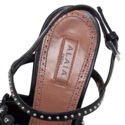 Alaia Brown Leopard Print Calf Hair And Black Studded Leather Slingback Sandals Size 37