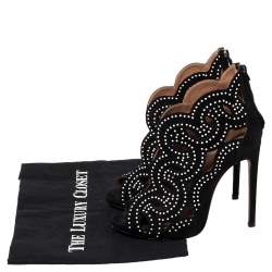 Pre Owned Alaia Black Suede Embellished Cutout Sandals Size 35