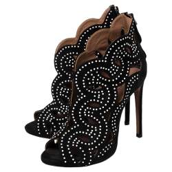 Pre Owned Alaia Black Suede Embellished Cutout Sandals Size 35