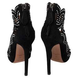 Pre Owned Alaia Black Suede Embellished Cutout Sandals Size 35