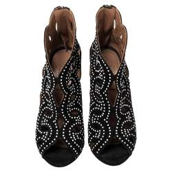 Pre Owned Alaia Black Suede Embellished Cutout Sandals Size 35