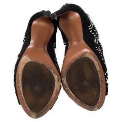 Pre Owned Alaia Black Suede Embellished Cutout Sandals Size 35