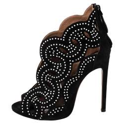 Pre Owned Alaia Black Suede Embellished Cutout Sandals Size 35