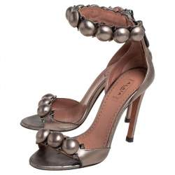 Pre Owned Alaia Metallic Grey Bombe Ankle Cuff Sandals Size 35