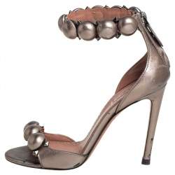 Pre Owned Alaia Metallic Grey Bombe Ankle Cuff Sandals Size 35