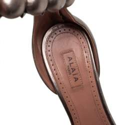 Pre Owned Alaia Metallic Grey Bombe Ankle Cuff Sandals Size 35