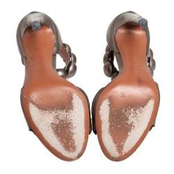 Pre Owned Alaia Metallic Grey Bombe Ankle Cuff Sandals Size 35