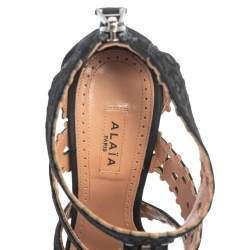 Pre Owned Alaia Black Laser Cut Suede Open Toe Caged Sandals Size 35