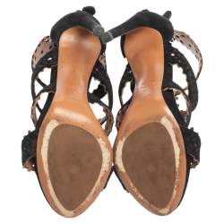 Pre Owned Alaia Black Laser Cut Suede Open Toe Caged Sandals Size 35
