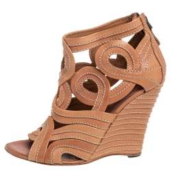 Pre Owned Alaia Brown Cutout Leather Wedge Booties Size 40