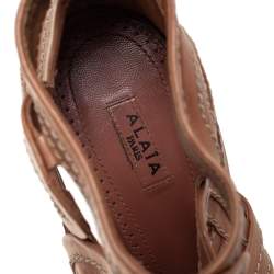 Pre Owned Alaia Brown Cutout Leather Wedge Booties Size 40