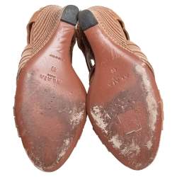 Pre Owned Alaia Brown Cutout Leather Wedge Booties Size 40