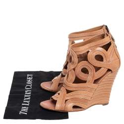 Pre Owned Alaia Brown Cutout Leather Wedge Booties Size 40