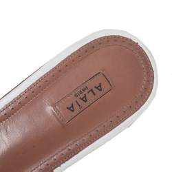 Pre Owned Alaia White Laser Cut Leather Slide Sandals Size 41